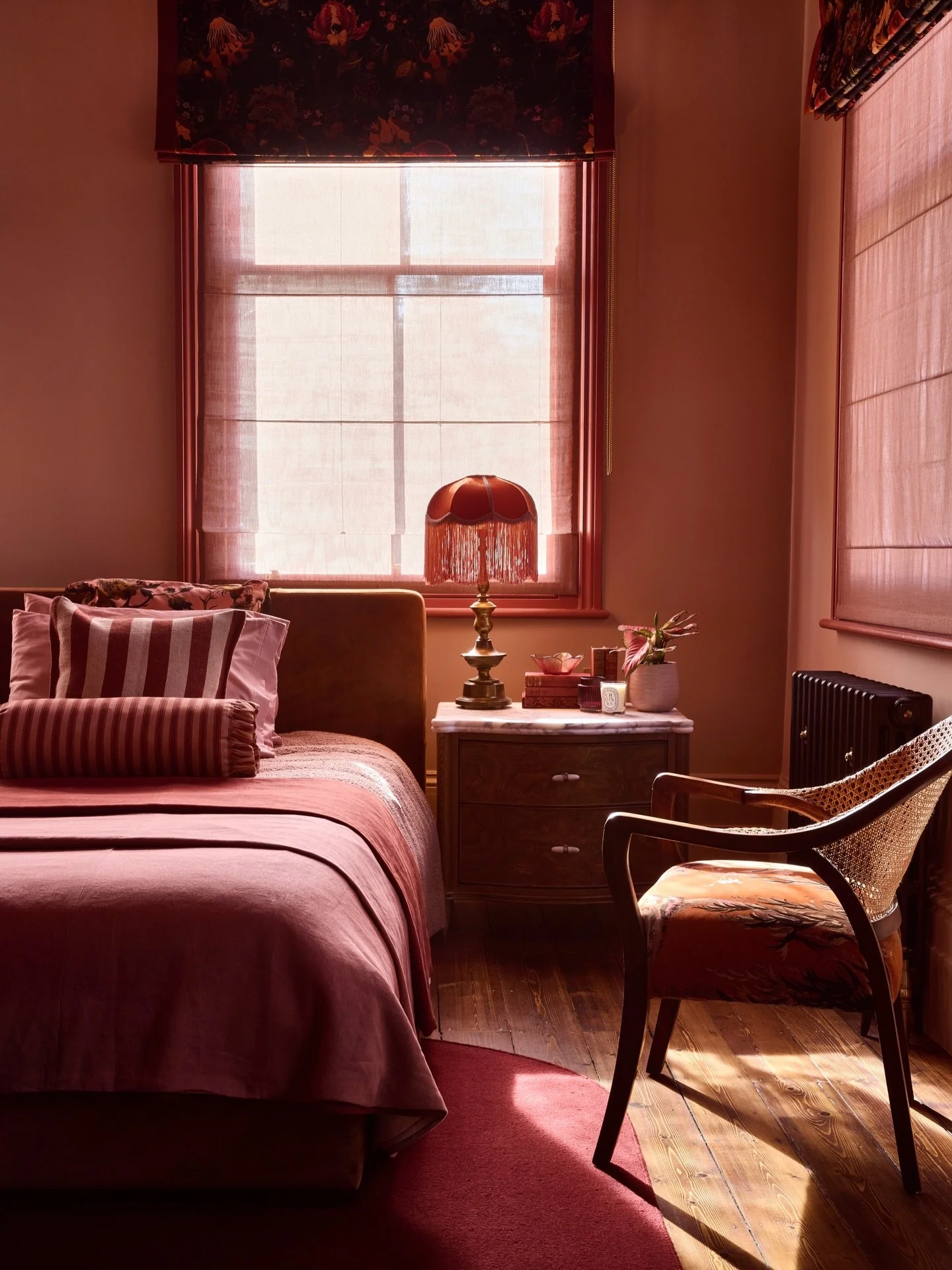 Principal Bedroom at &lsquo;The Duke&rsquo; by Trifle Home*
This room takes sleep seriously. The client&rsquo;s existing Caesar bed (a very generous 2.5m wide 😱) sets the tone &mdash; so everything else needed to support rest, calm and zero clutter.