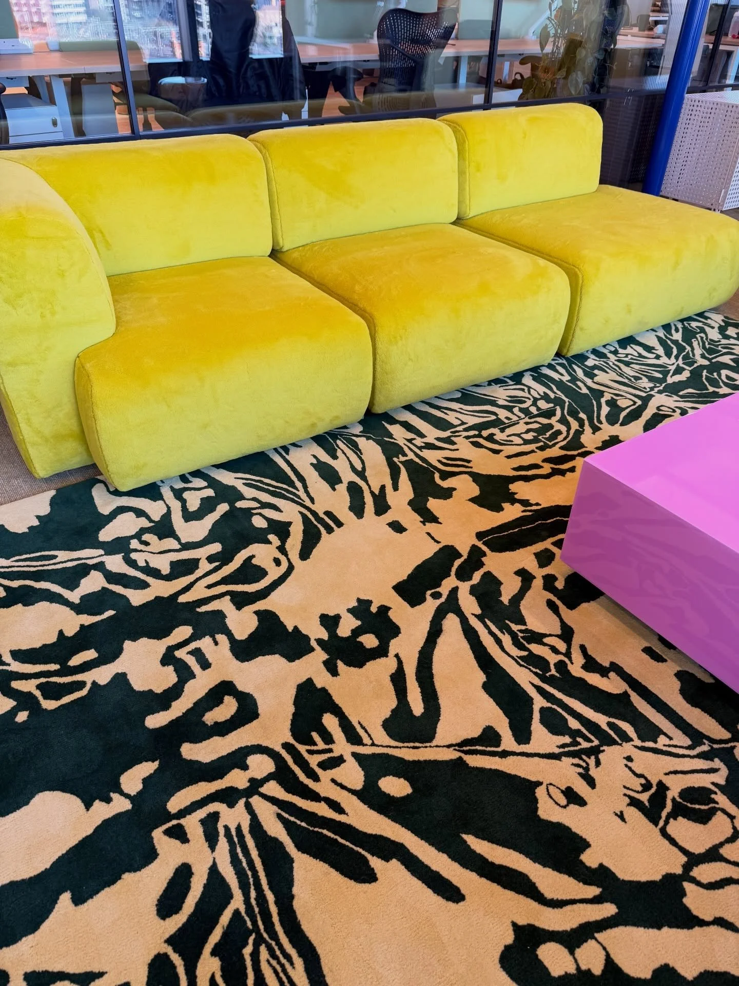 Sneak peek 👀 #workinprogress 
We are looking forward to sharing this bold workspace project in Kings Cross, London with you soon! ⭐️🦖💝

Does your office need some love? Drop us a line, we&rsquo;d love to help reimagine and refurbish it for you 🙂
