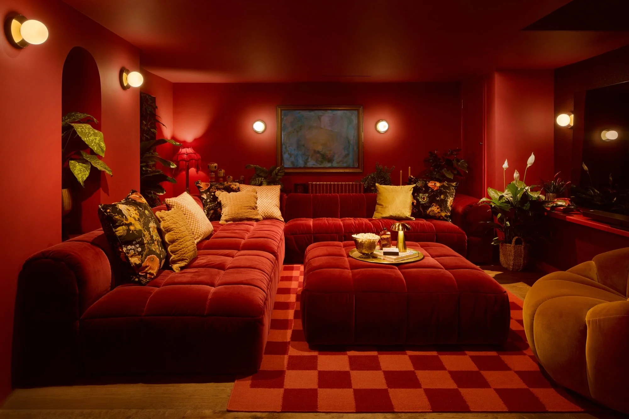 After &amp; Before down in the basement; prior to our refurbishment of this former Victorian pub the basement was unusable due to height restriction and damp, it became a storage and &lsquo;dumping ground&rsquo;. Now it houses this huge cinema room, 