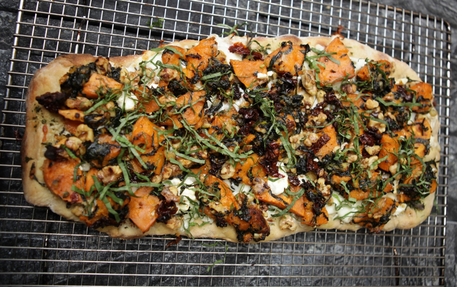 Spinach, Walnut & Sweet Potato Pizza