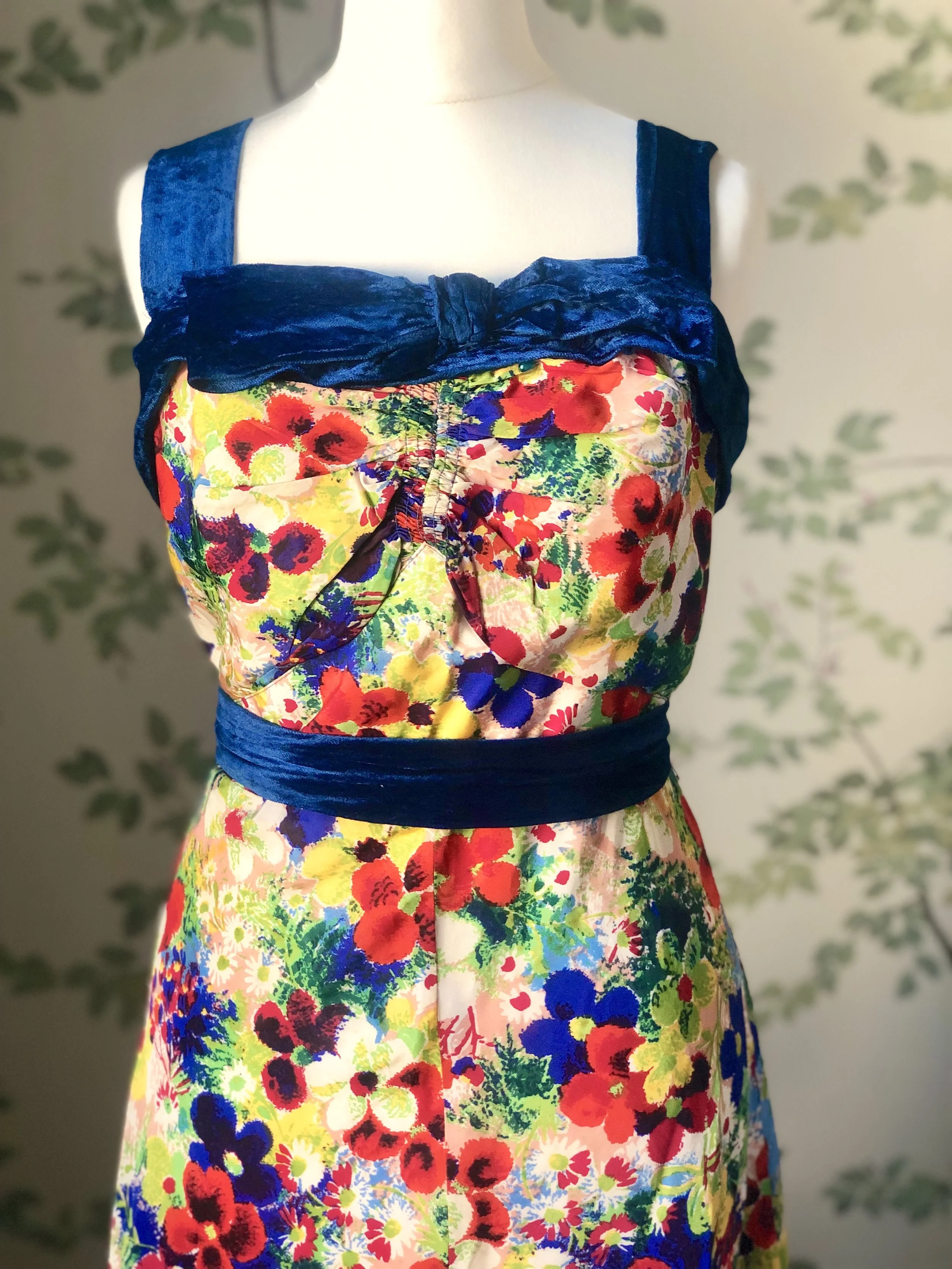 Taffeta and velvet floral gown, 1930s 