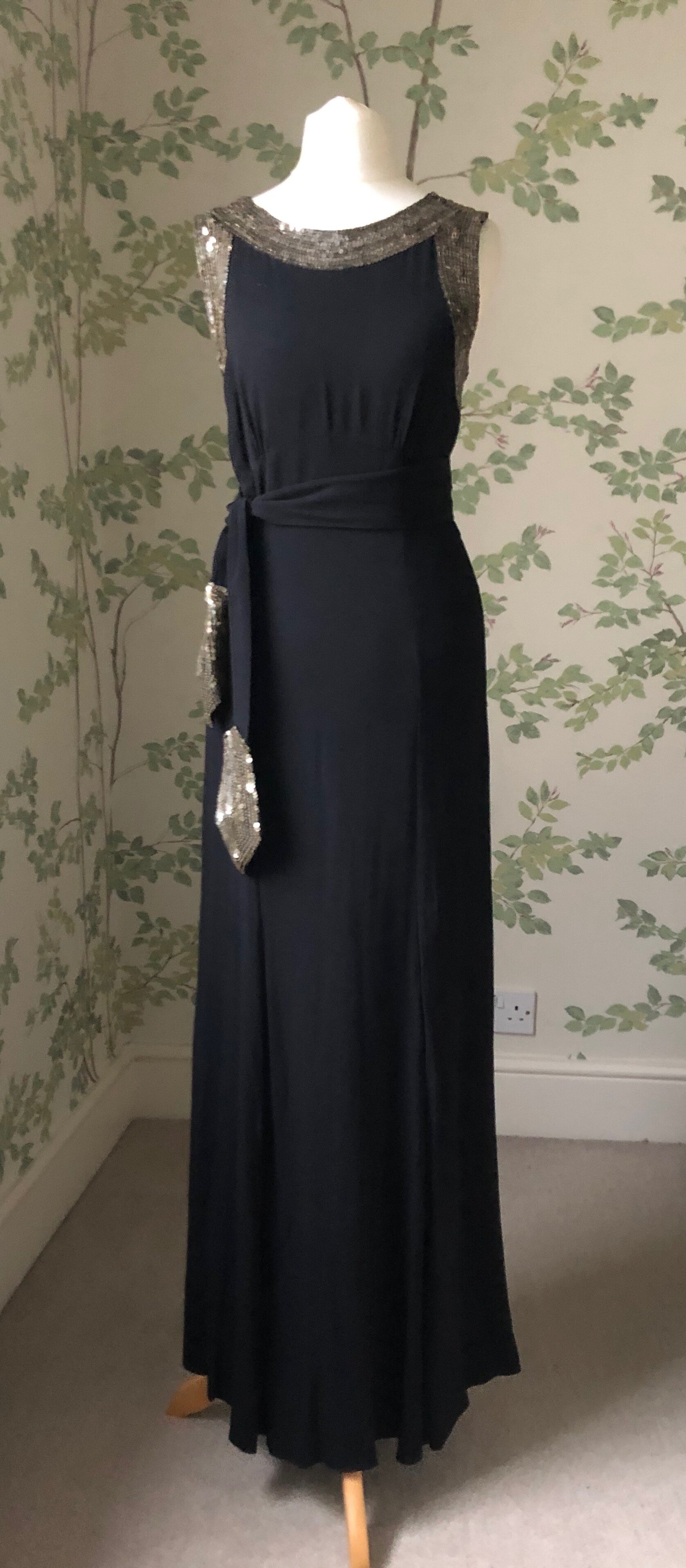 Black crepe dress, with tarnished gold 