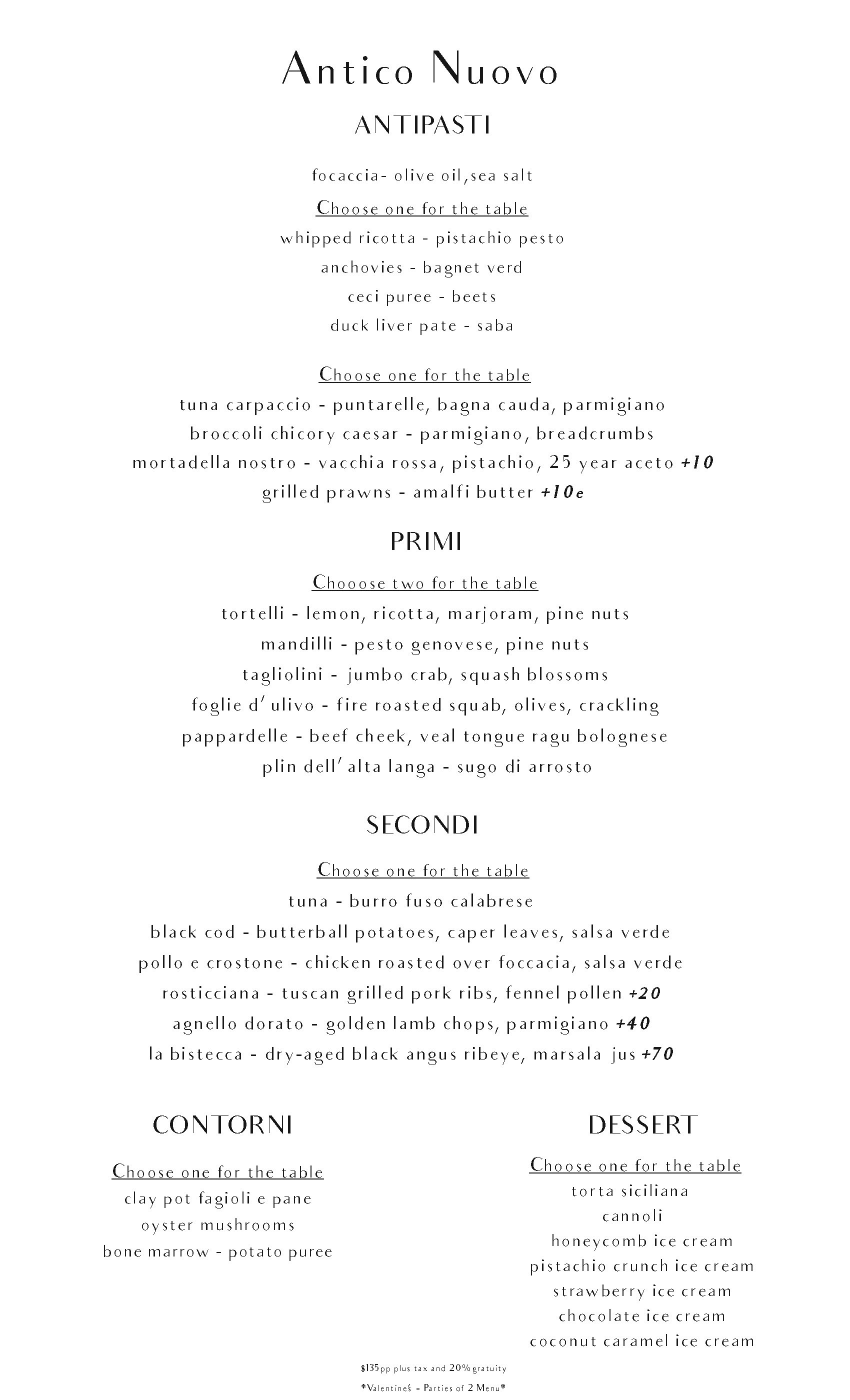 Sample Menu for a Party of 2