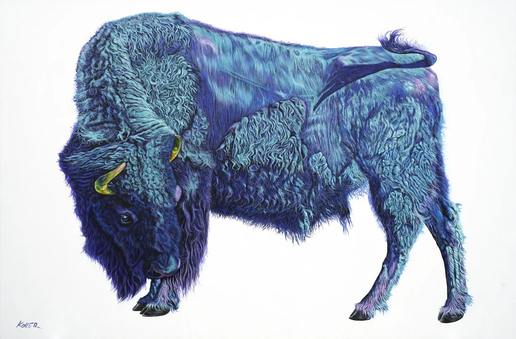 Helmut Koller, Bison On White , 2019, Acrylic on canvas, 85 × 120 in. (215.9 × 304.8 cm)