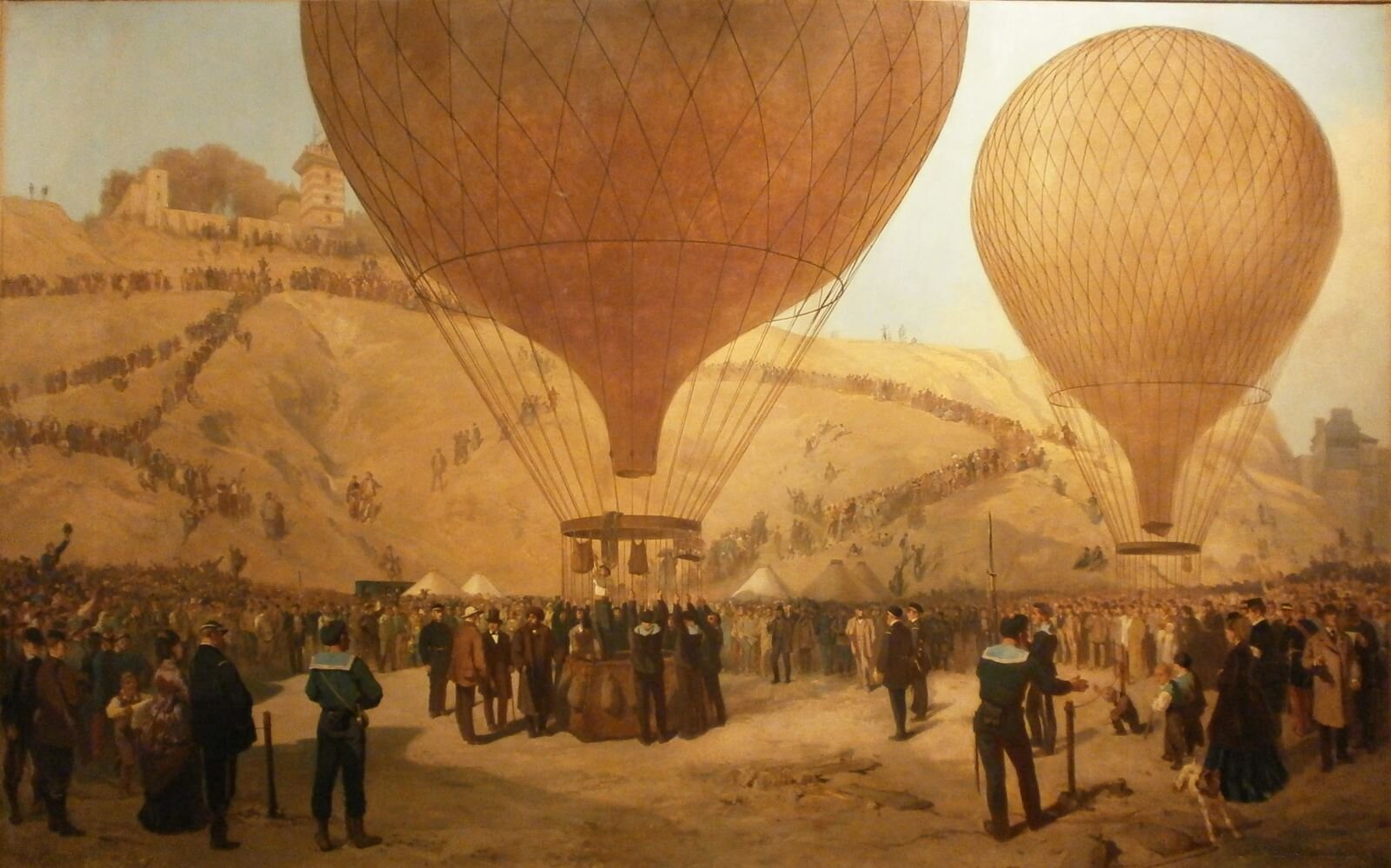 Départ de Léon Gambetta pour Tours sur le ballon l'"Armand-Barbès", le 7 octobre 1870, à Montmartre, by Jules Didier, c. 1871. Musée Carnavalet (source).