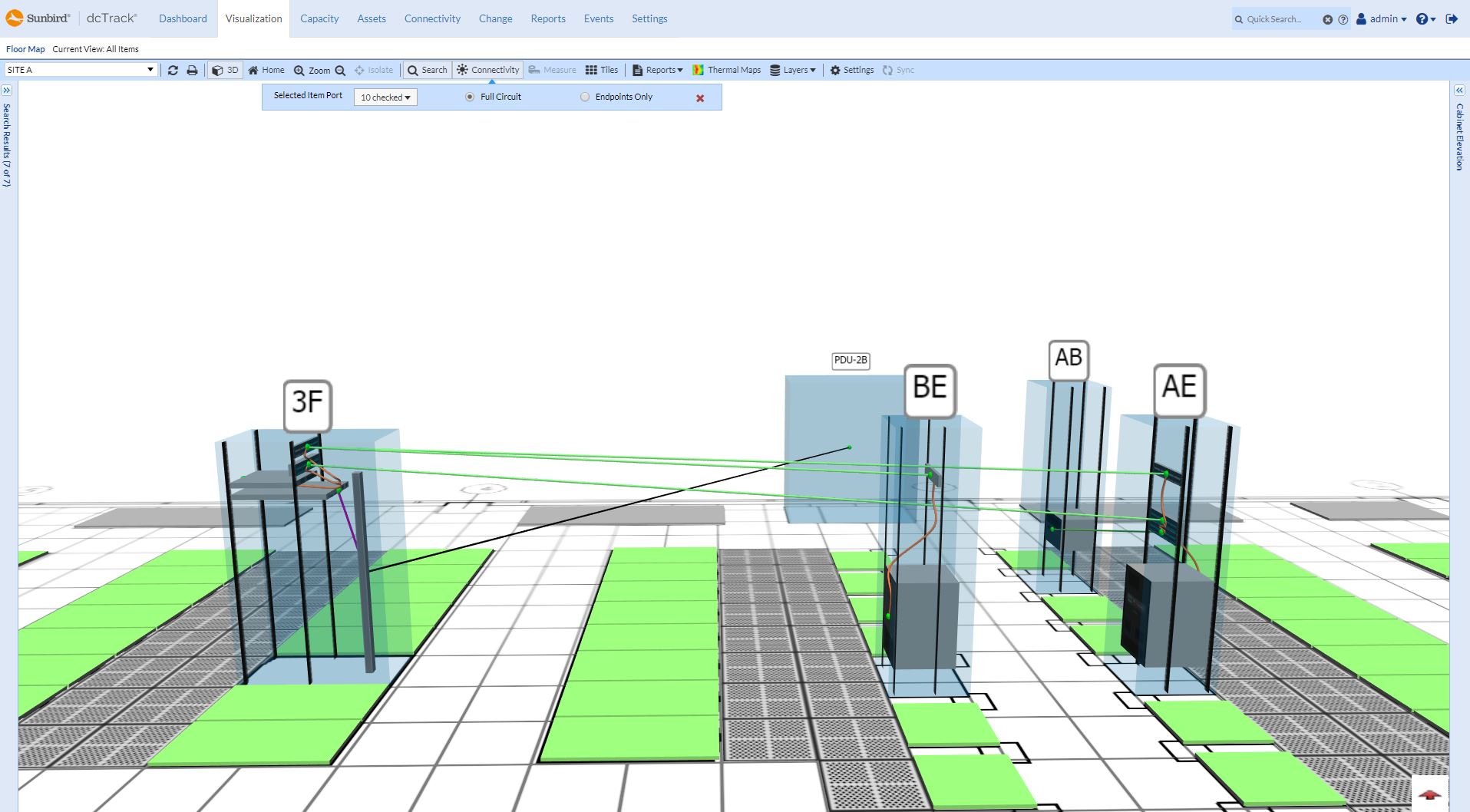 Data and Power Connectivity Routes on the 3D Floor Map
