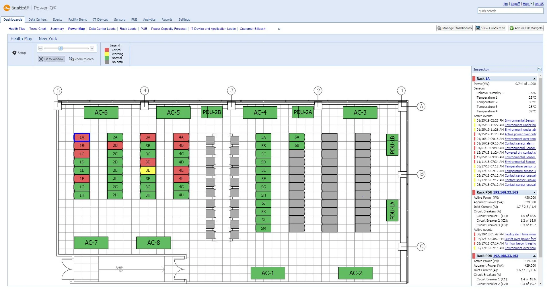 Power IQ Health Map Dashboard