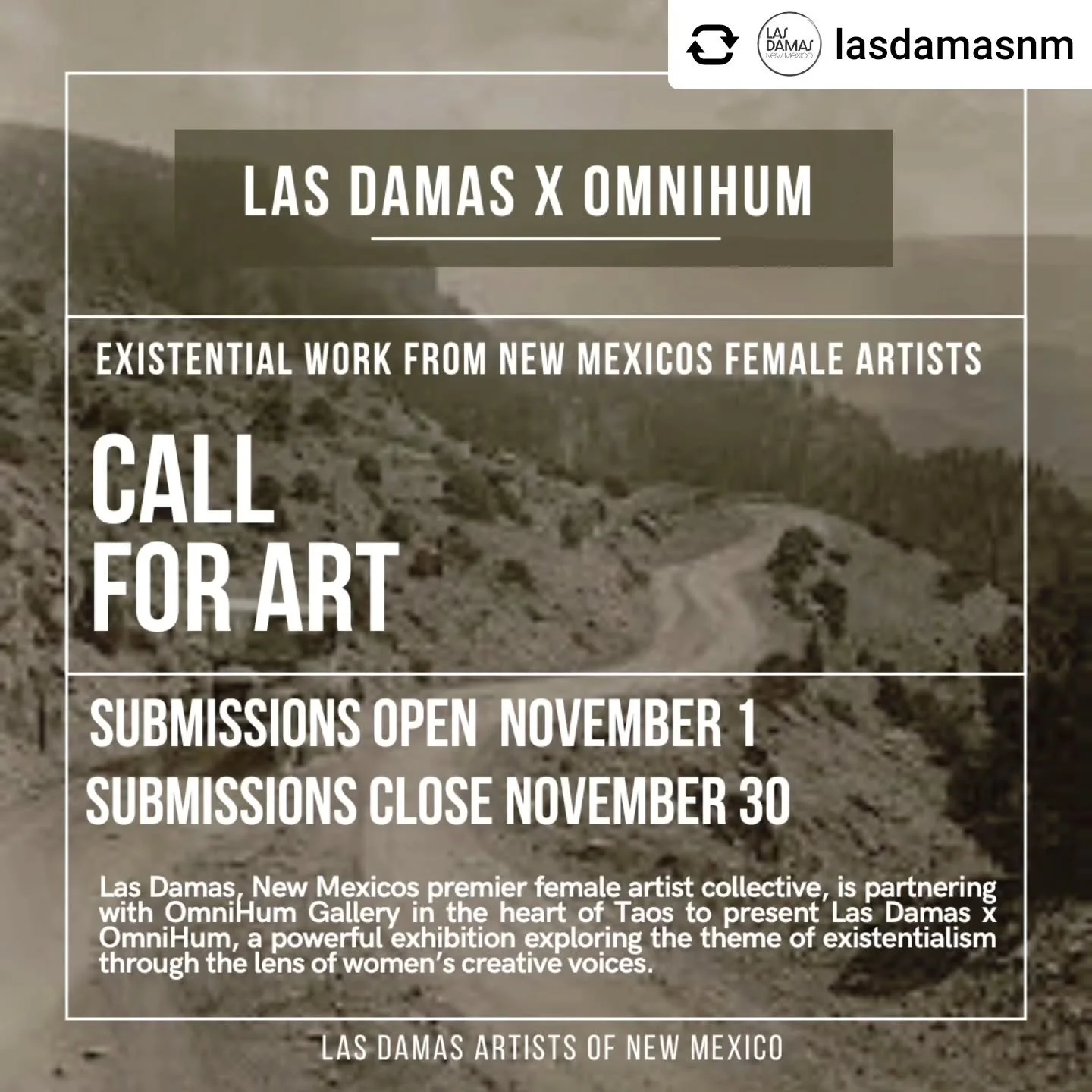 Repost • @lasdamasnm Las Damas x OmniHum: Existential Work from New Mexicos Female Artists 
Las Damas, New Mexicos premier female artist collective, is partnering with OmniHum Gallery in the heart of Taos to present Las Damas x OmniHum, a power