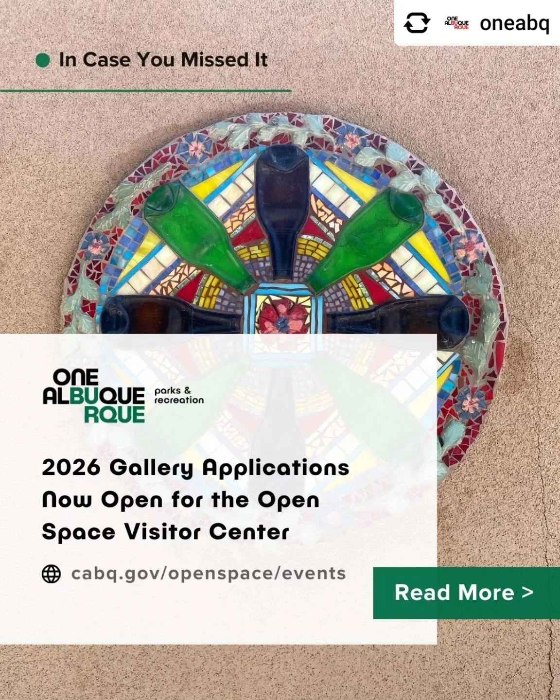 Repost • @oneabq Calling all artists! Our beautiful Open Space Visitor Center galleries need your art! We are now accepting applications through Oct. 31 for the 2026 calendar year. If your work connects with nature, culture, land, community, or