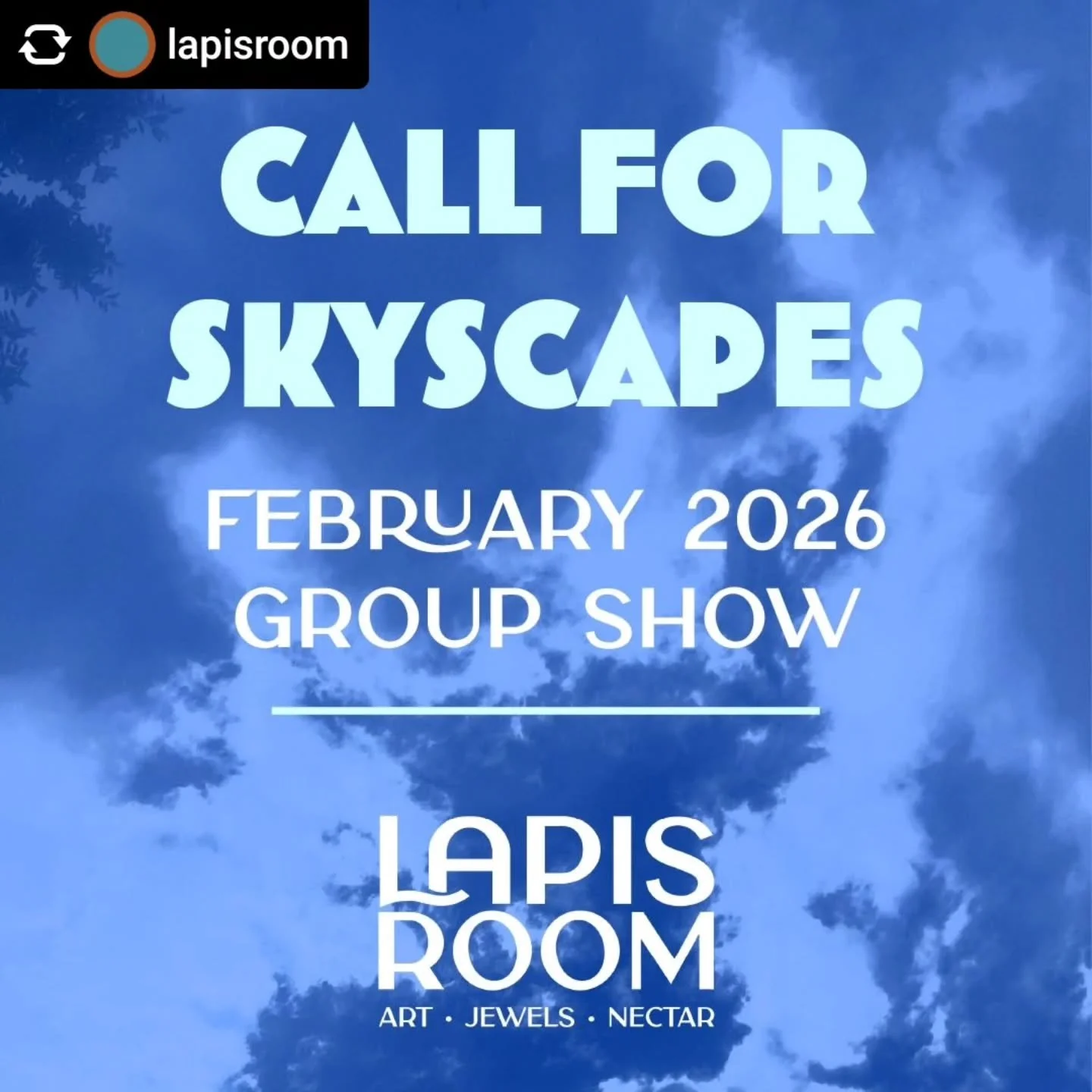 Repost &bull; @lapisroom 🌧️ CALL FOR ARTISTS 🌧️ 

Skyscapes, Cloudscapes, + Landscapes- apply online at:

https://www.lapisroom.com/faq

Link also in bio! Existing works encouraged. Sample works/proof of concept will be considered. 

Application cl