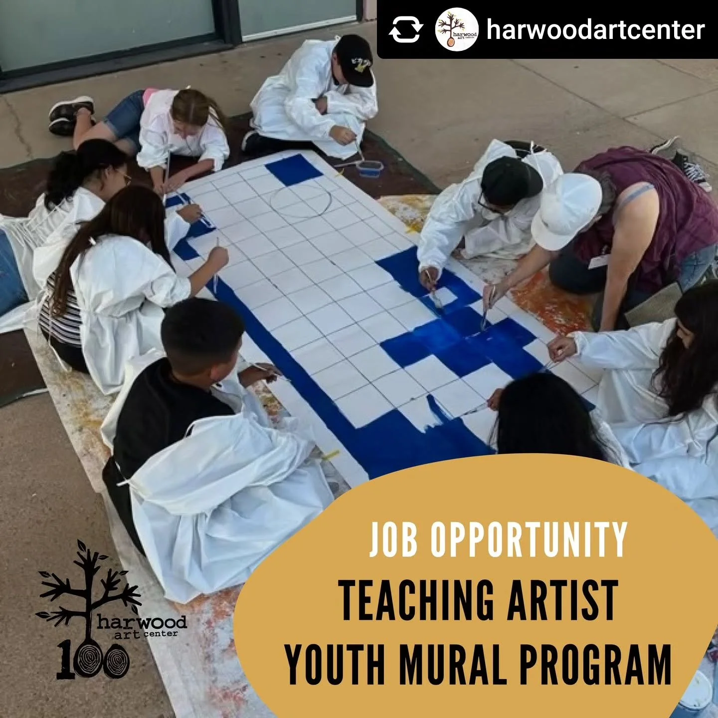 Repost &bull; @harwoodartcenter Job Opportunity - Teaching Artist for Youth Mural Program 🎨 

Harwood Art Center invites applications from artists working in painting and other media interested in engaging middle school students in the creation of m