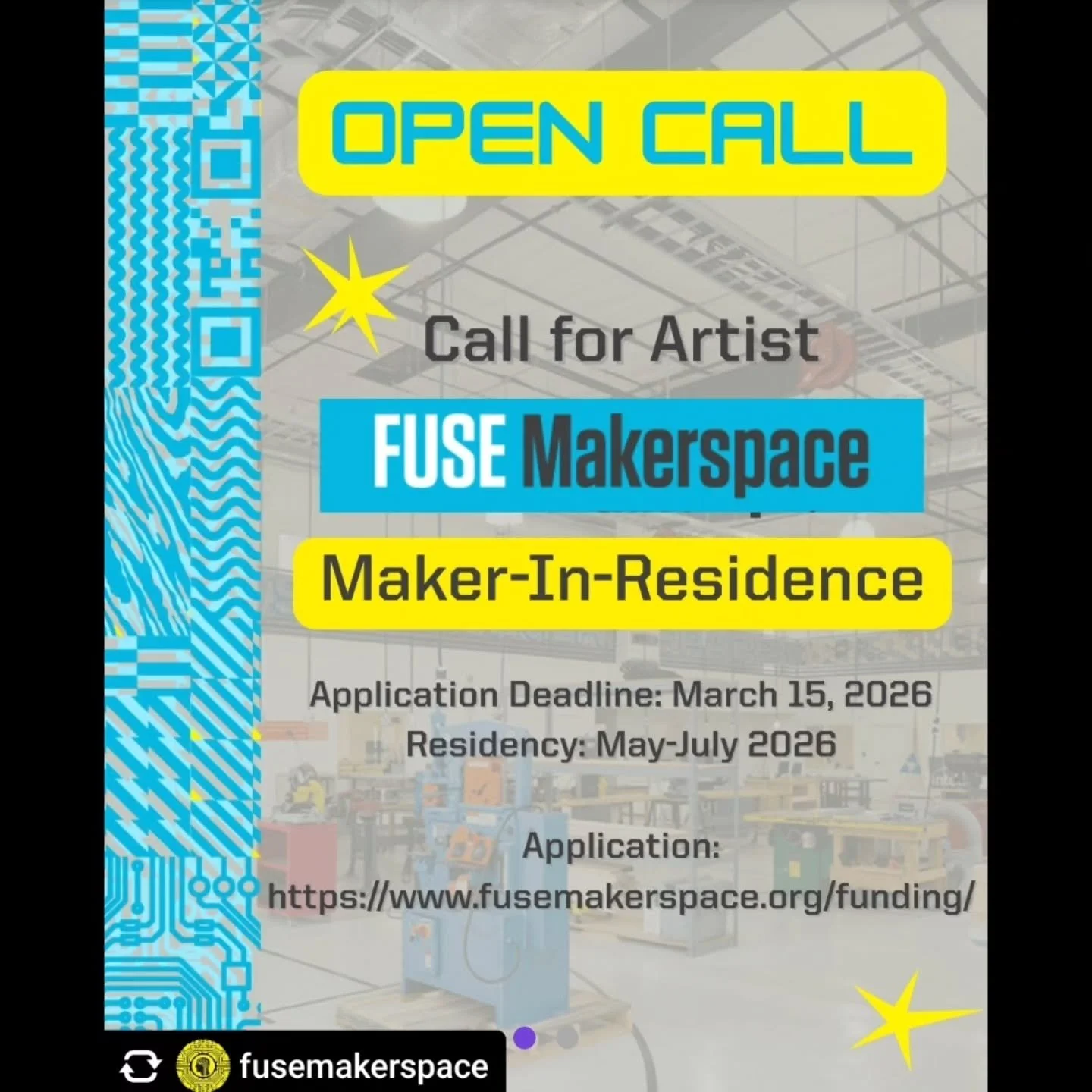 Repost &bull; @fusemakerspace Open Call: Maker-in-Residence Program

FUSE Makerspace is accepting applications for two Makers-in-Residence for a three-month residency in Albuquerque, May&ndash;July 2026. Residents will develop a project, engage the c