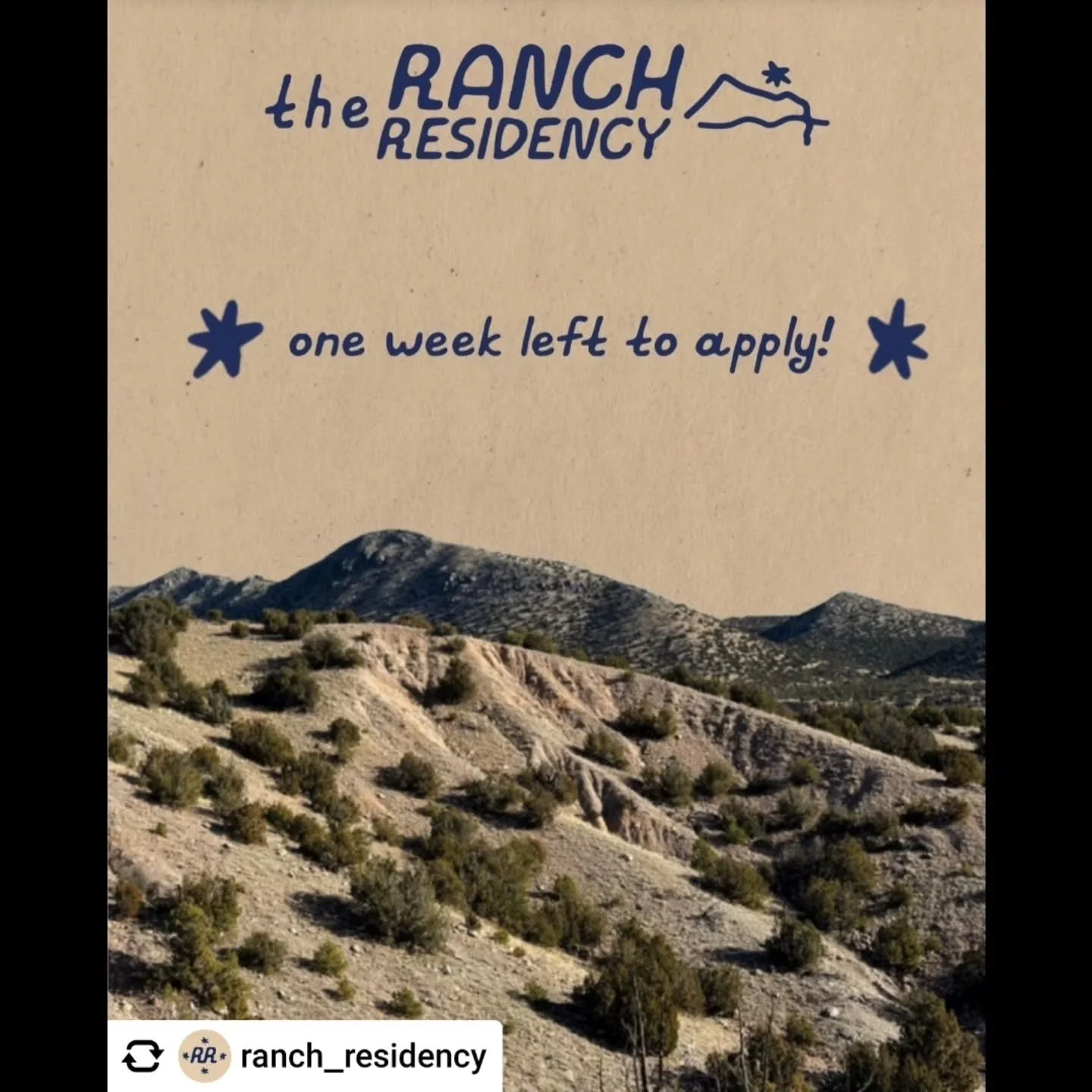 Repost &bull; @ranch_residency applications for RR26 close on Thursday, March 5th at 11:59pm MST !! open to visual artists everywhere. 

RR26 is July 25th - 31st, 2026 with the one night pop-up on August 1st at @hechoamanoorg in Santa Fe. all residen