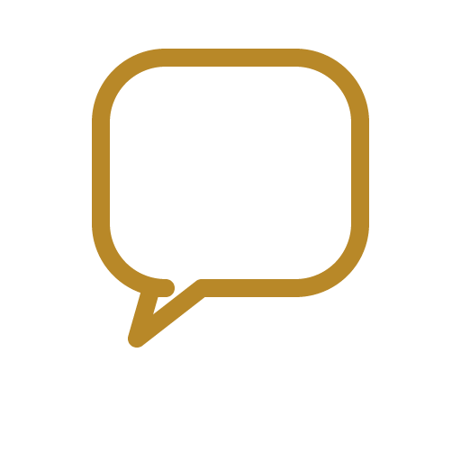 A gold speech bubble icon on a black background, representing Get in Touch.