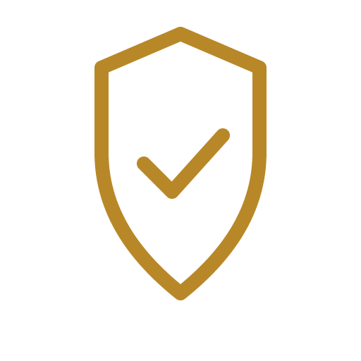 Gold shield with a checkmark inside, representing satisfaction guarantee.