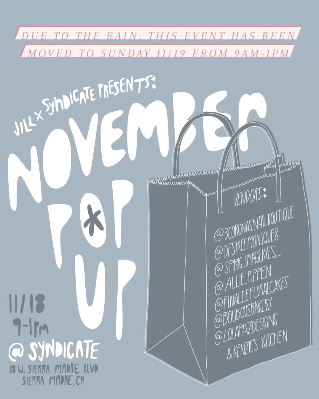 Hi Everyone! Please note that due to the rain on Saturday, our Pop-Up Event has been moved to Sunday 11/19. Location and time are still the same, see you on Sunday!
.
.
.
.
.
.
#finaleefloralcakes #popup #caketastings #sundayfunday #cupcakes #support