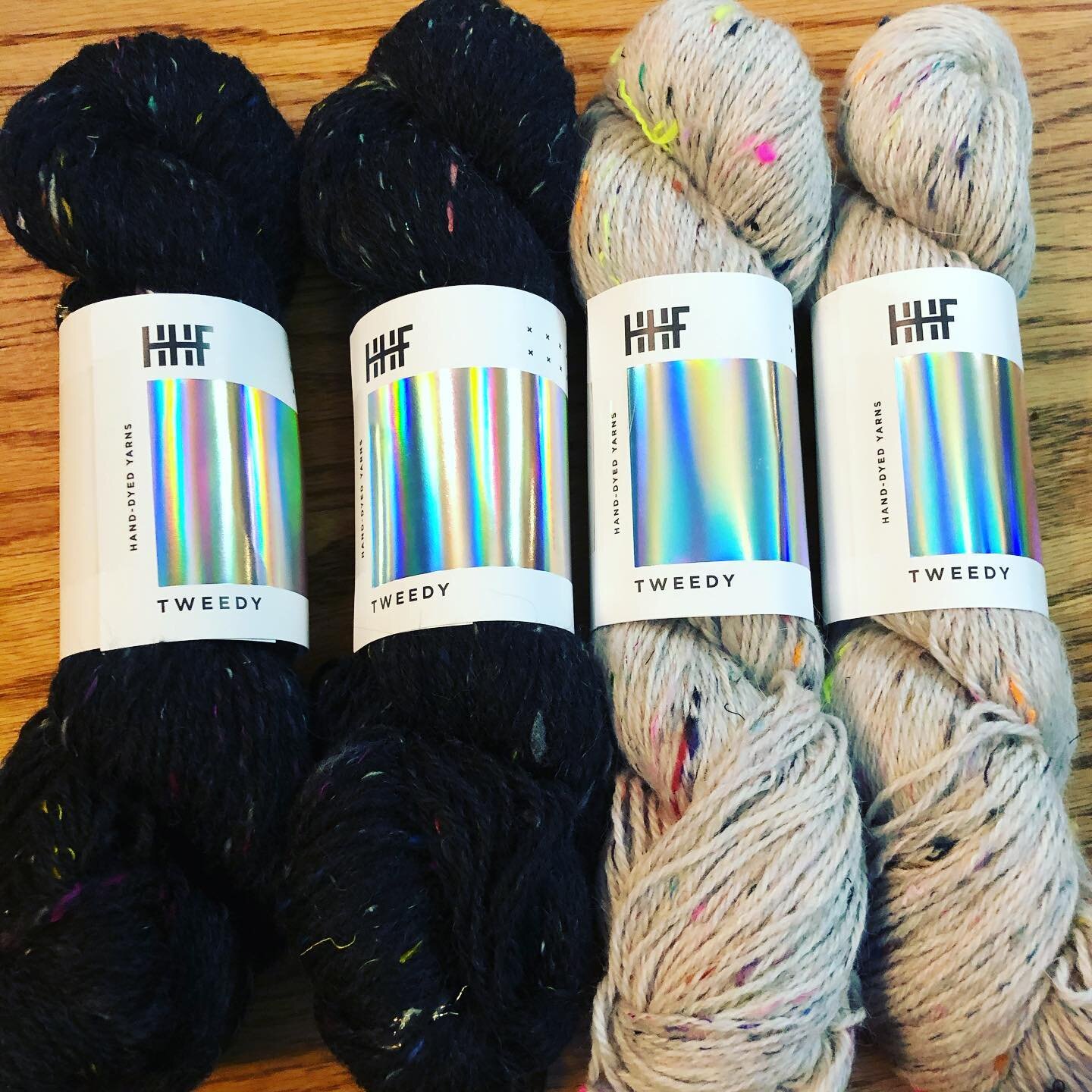 Got my Hedgehog Fibres Tweedy and Tweedy Noir yarn today!  50% Falkland Wool, 37.5% Recycled Wool, 12.5% Thread Waste ( those are the colored flecks)