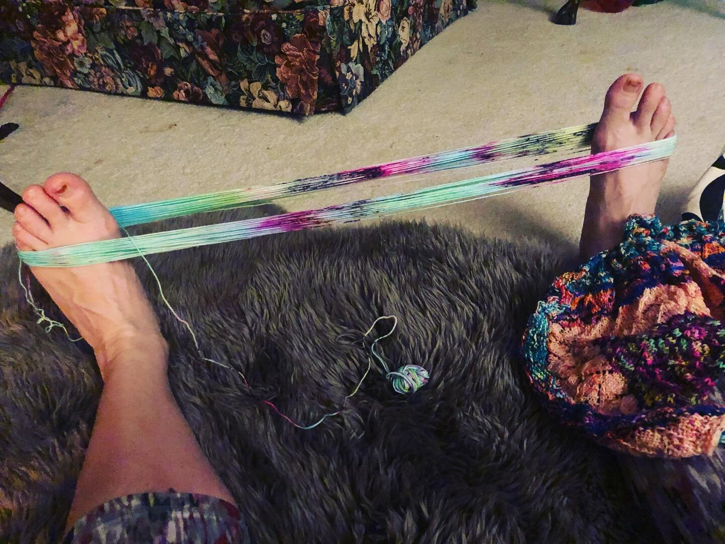 When you stay up late and the only option is to wind the yarn on your own. (Yes, I have a lovely winder but it is being guarded by a sleeping person and the risk is not worth it.)