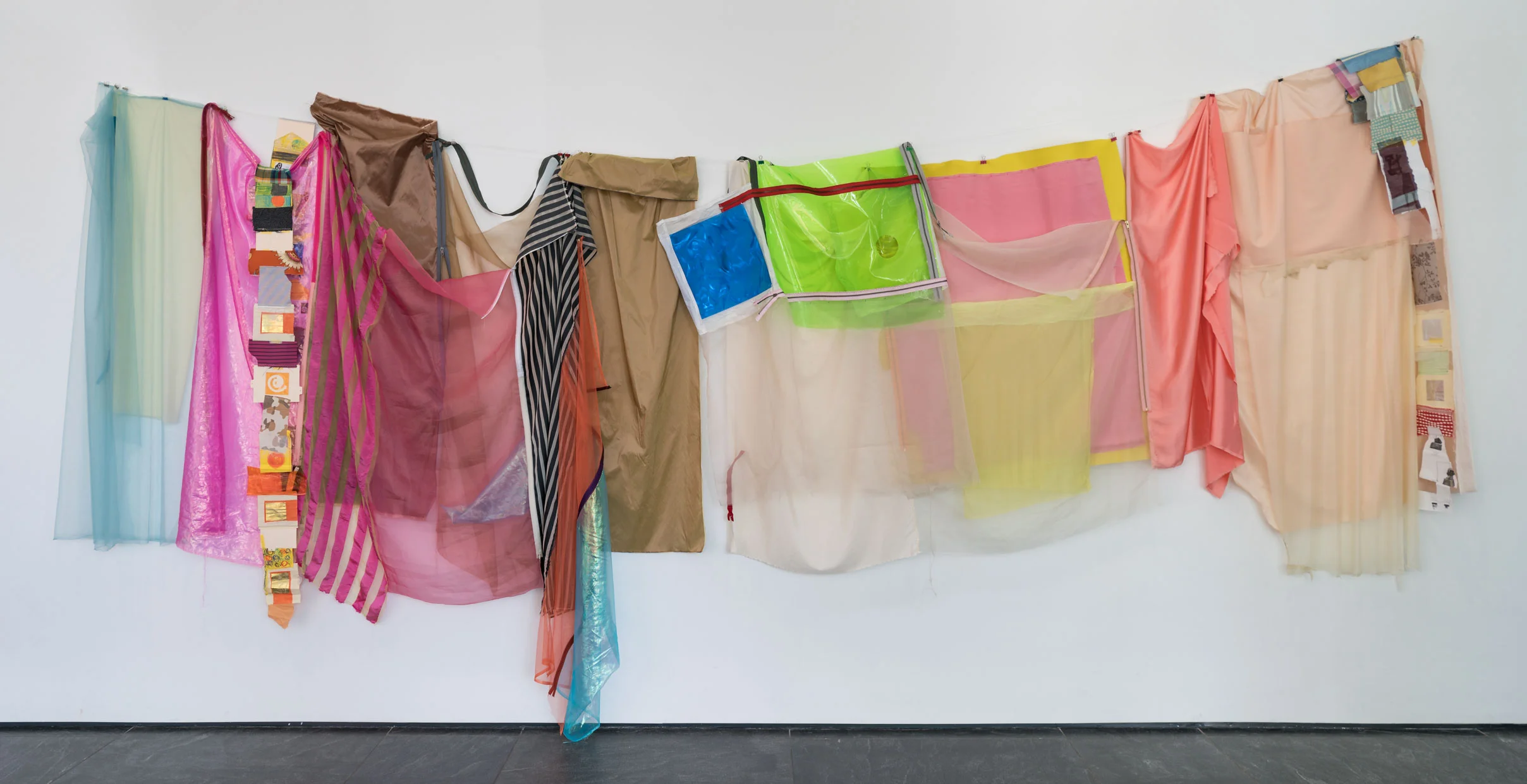Love After Love, 164 x 64 x 3 inches, charmeuse, rubber, silk, latex, chiffon, gauze, zippers, crepe de chine, 2018