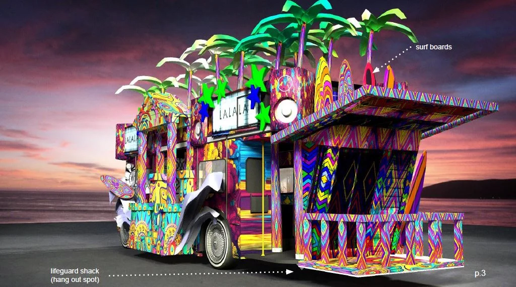    LUCKY 13 Creative, Los Angeles, CA 2015   LUCKY 13 Creative was a fabrication shop that specialized in unique project needs. I assisted them in generating build plans for the centerpiece of the music video, “L.A. Love,” performed by recording arti