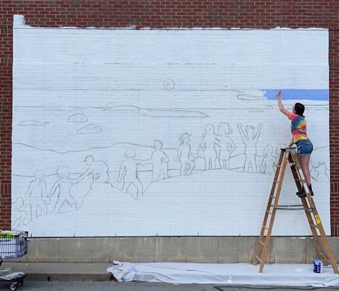 First color on the Shaw's mural