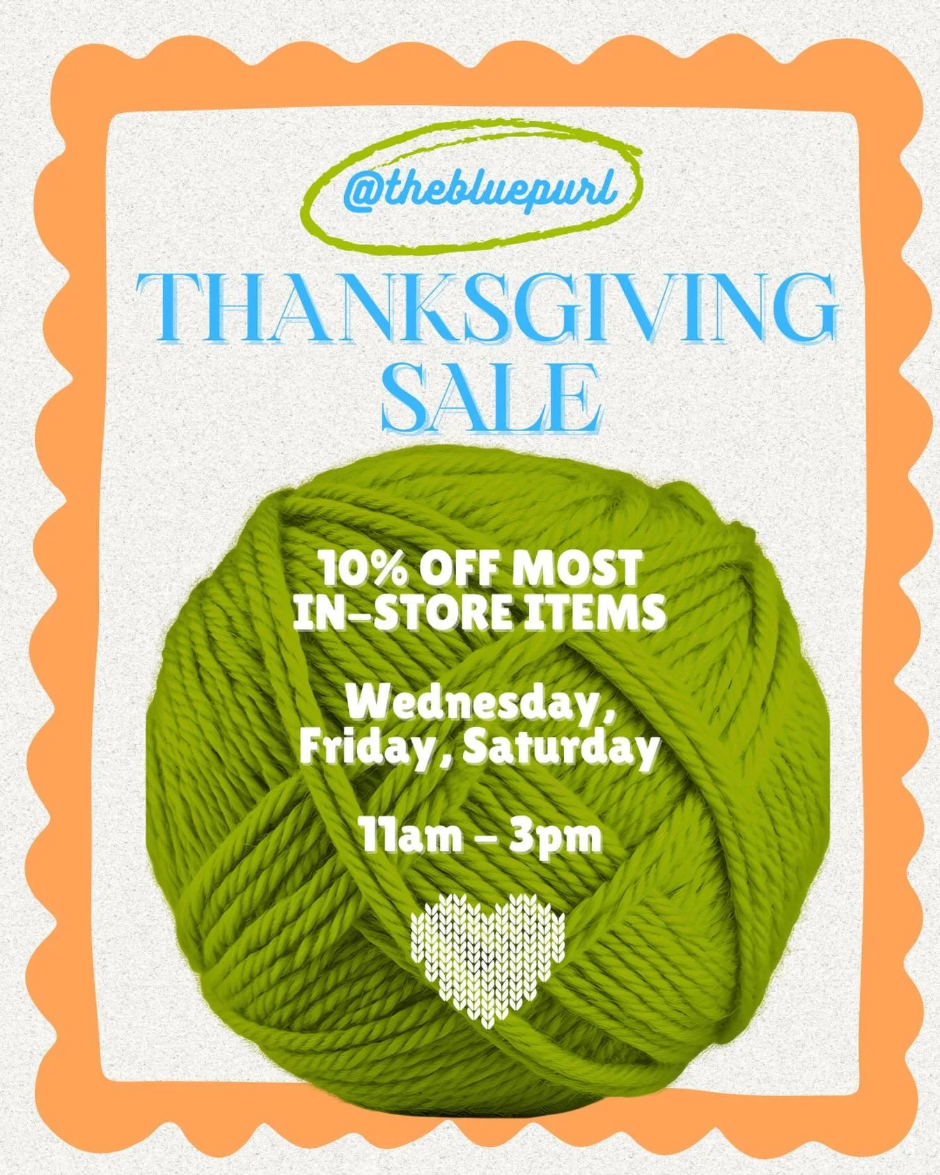 We're having a sale! Woohoo! 🥳 A reminder we are open 11-3pm today, closed tomorrow, open Friday &amp; Saturday 11-3.
Happy Thanksgiving!

#njknitters #njcrochet #knittersofinstagram #knittersofravelry #localyarnstore 
 #knittersgonnaknit  #slowfash
