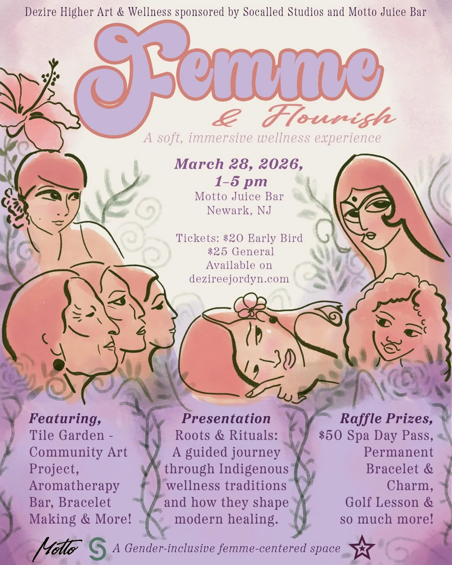 🌸 Femme &amp; Flourish 🌸
A soft, immersive wellness experience honoring Women&rsquo;s History Month.
Join us for an afternoon of creativity, reflection, and meaningful community connection. Through mindful moments, a guided creative activity, and s