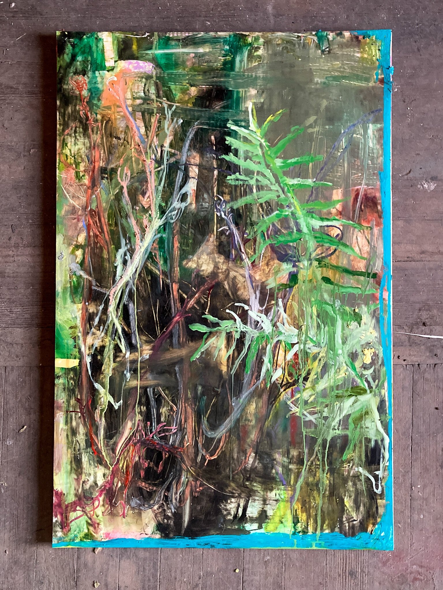  Matteuccia stuthiopteris (Ostrich fern) temperate forest study  2021  26x40”  oil on yupo on panel 