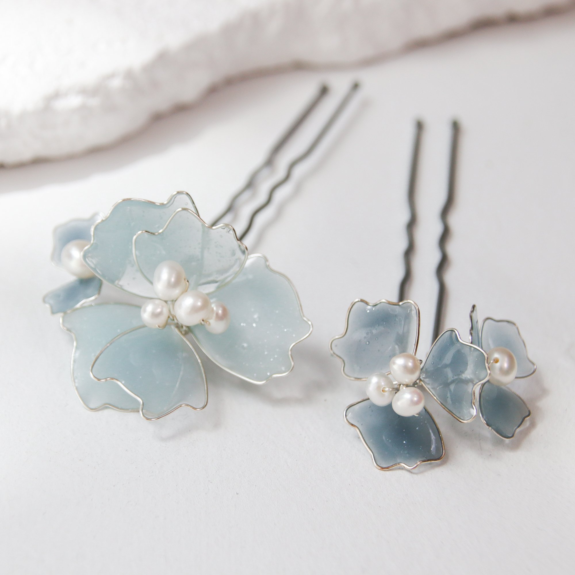 Dusty Blue Floral Hair Pins