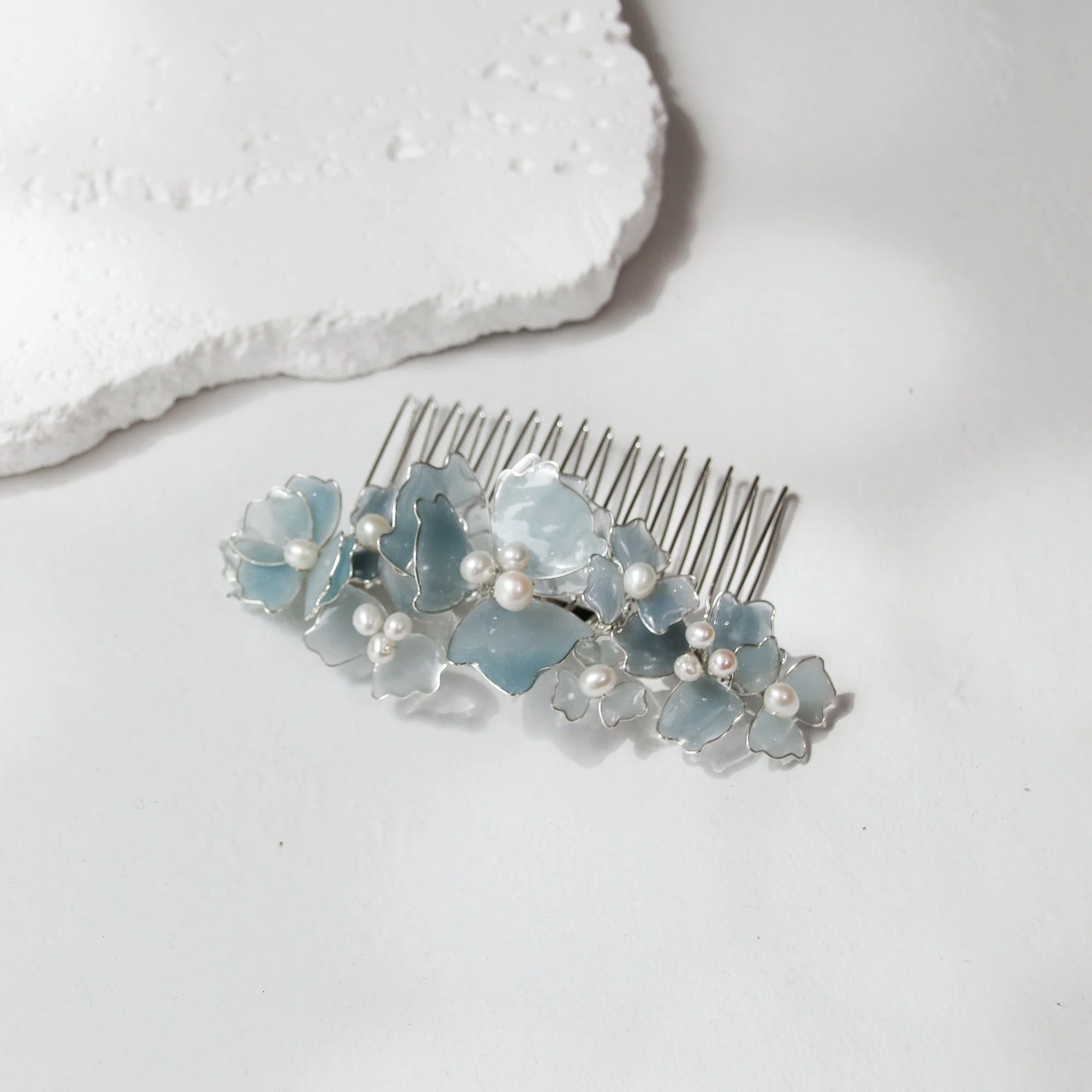 Dusty Blue Floral Hair Comb