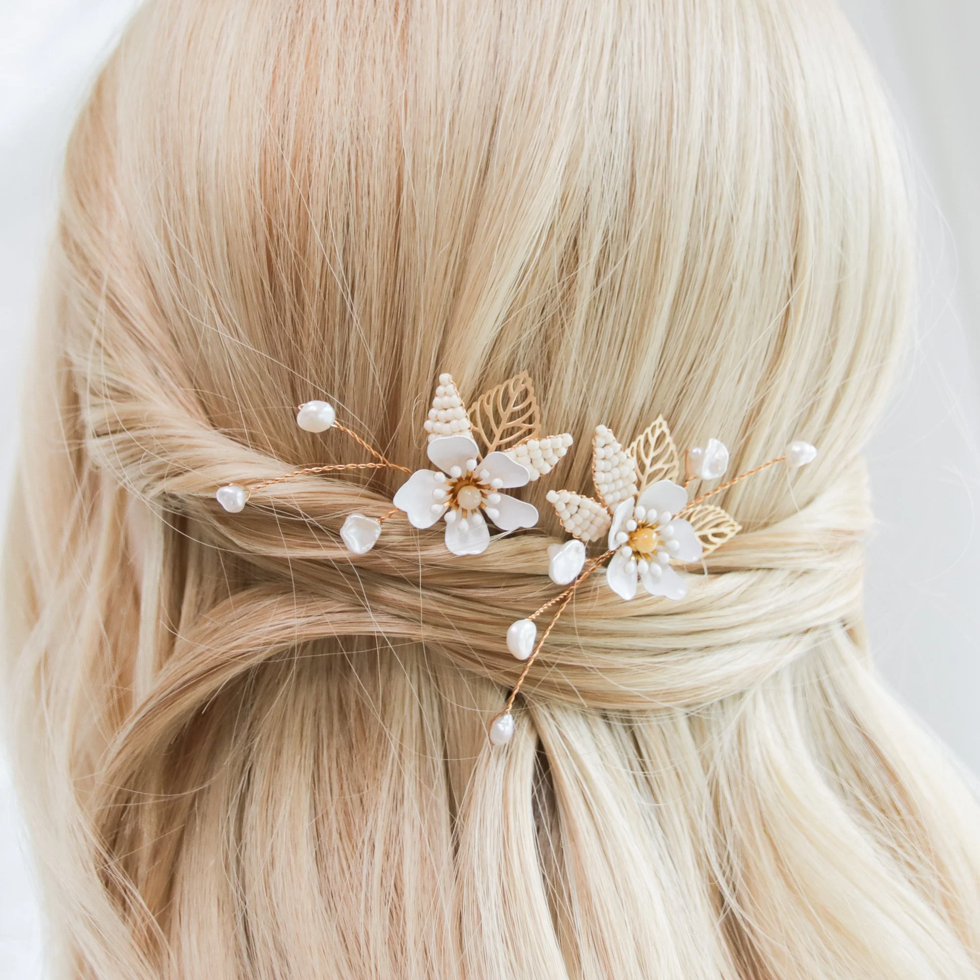 White Enamel Floral Hair Pins