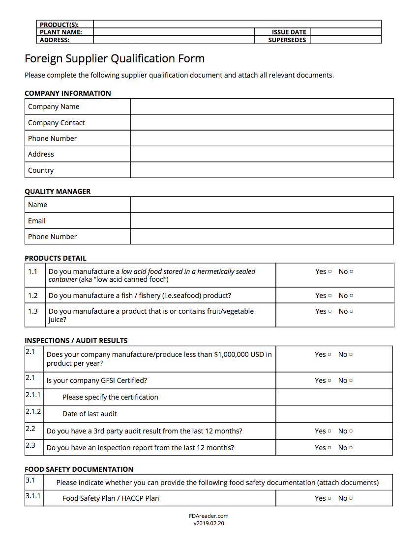 Supplier Qualification Form