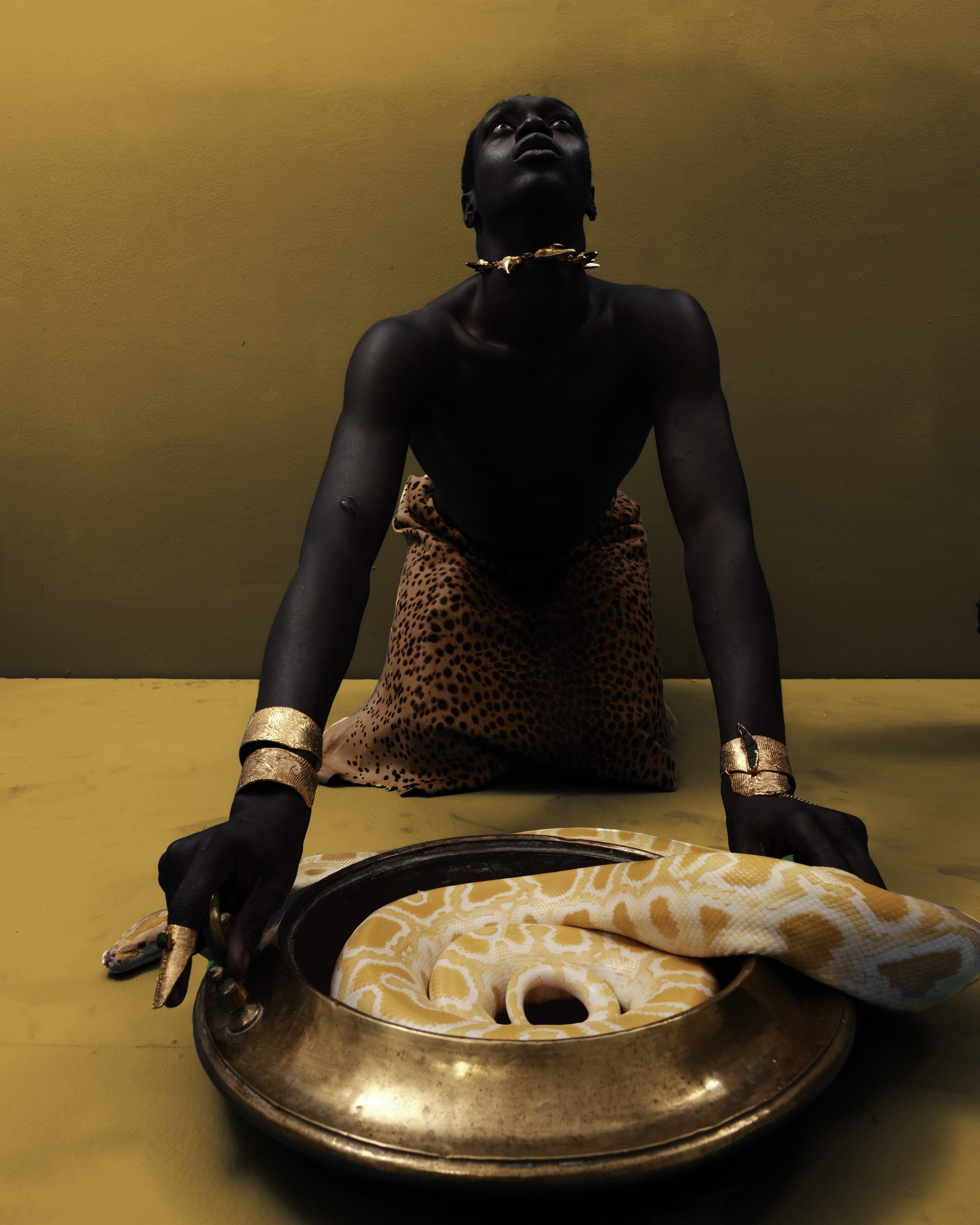 24k Gold-plated Cuff with Iguana Leather Texture