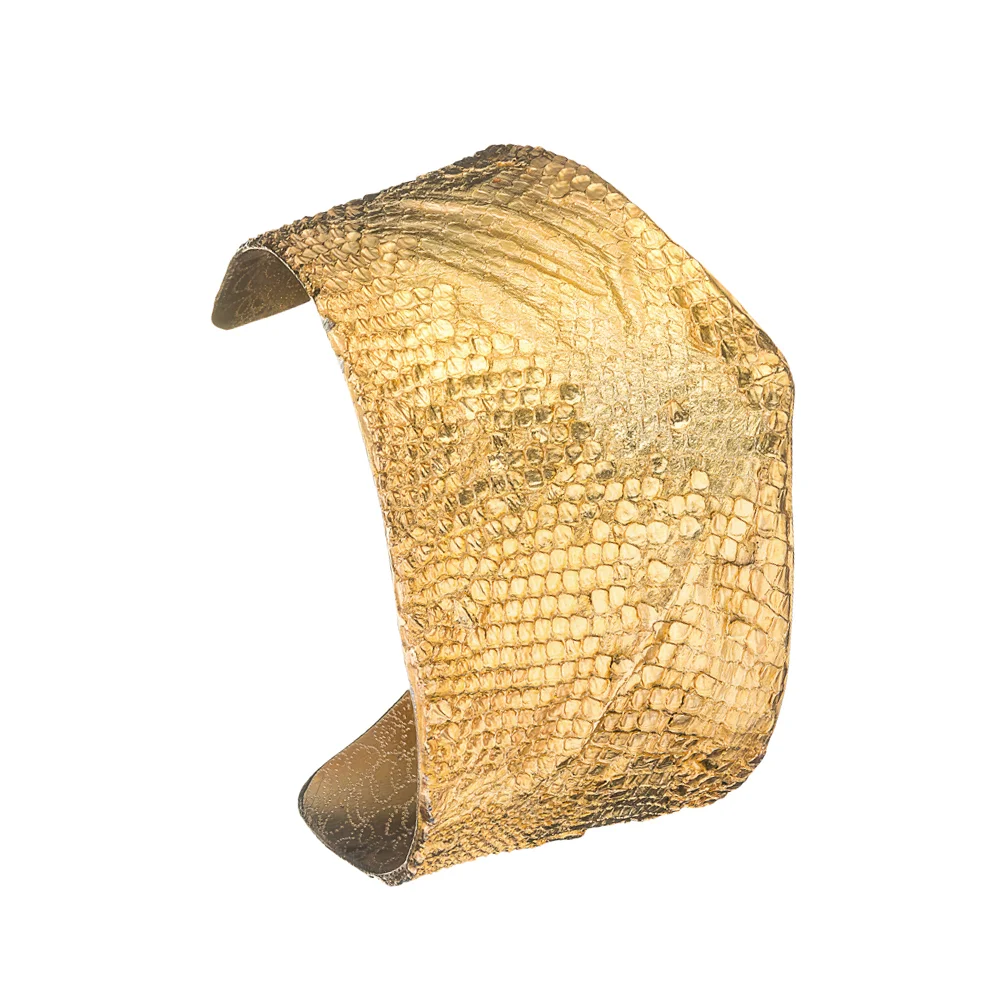 24k Gold-plated Cuff with Iguana Leather Texture