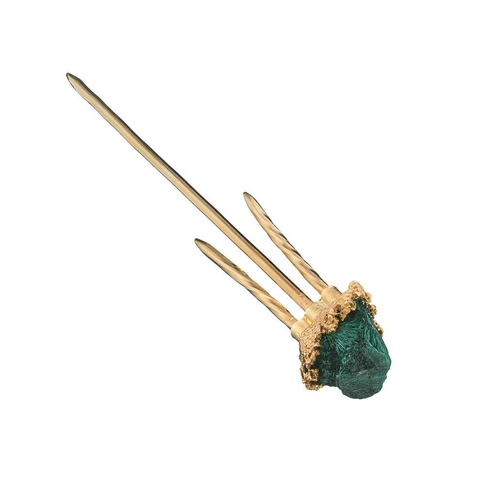 24k Gold-plated Hair Pin with Malachite