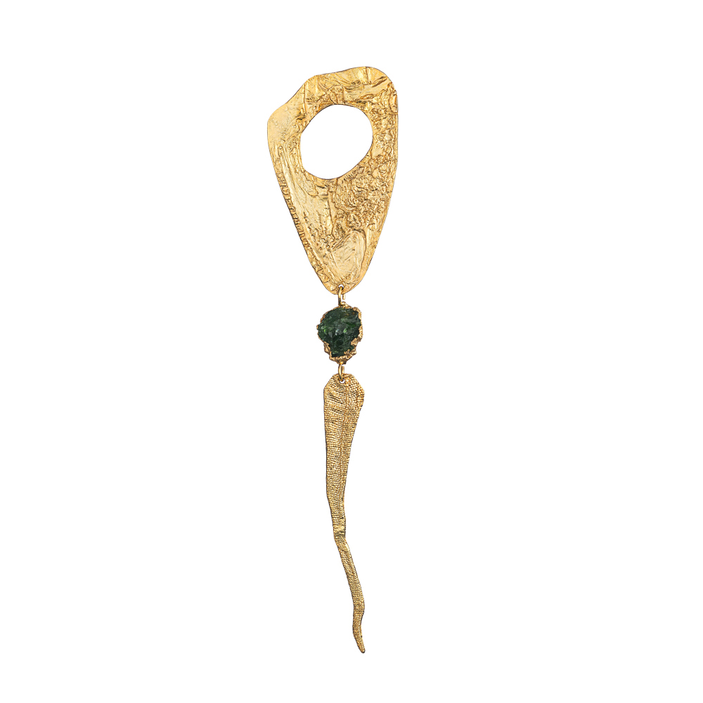 24k Gold-plated Mono Earring with Chrome Diopside