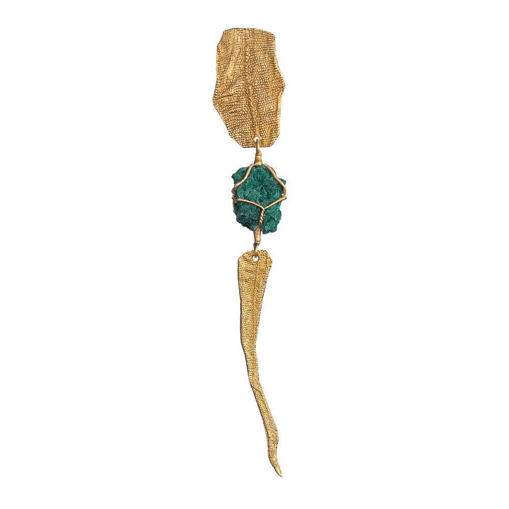 24k Gold-plated Mono Earring with Malachite