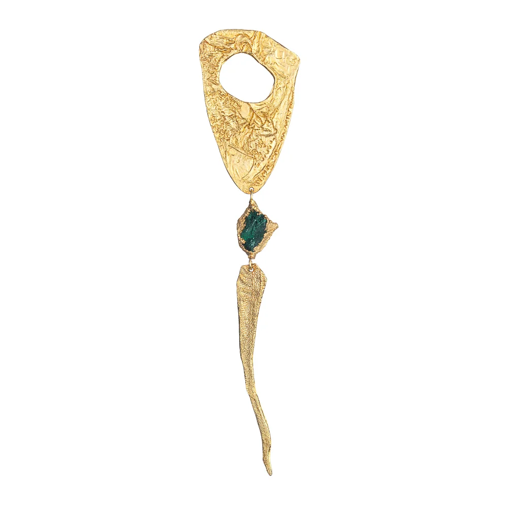 24k Gold-plated Mono Earring with Malachite