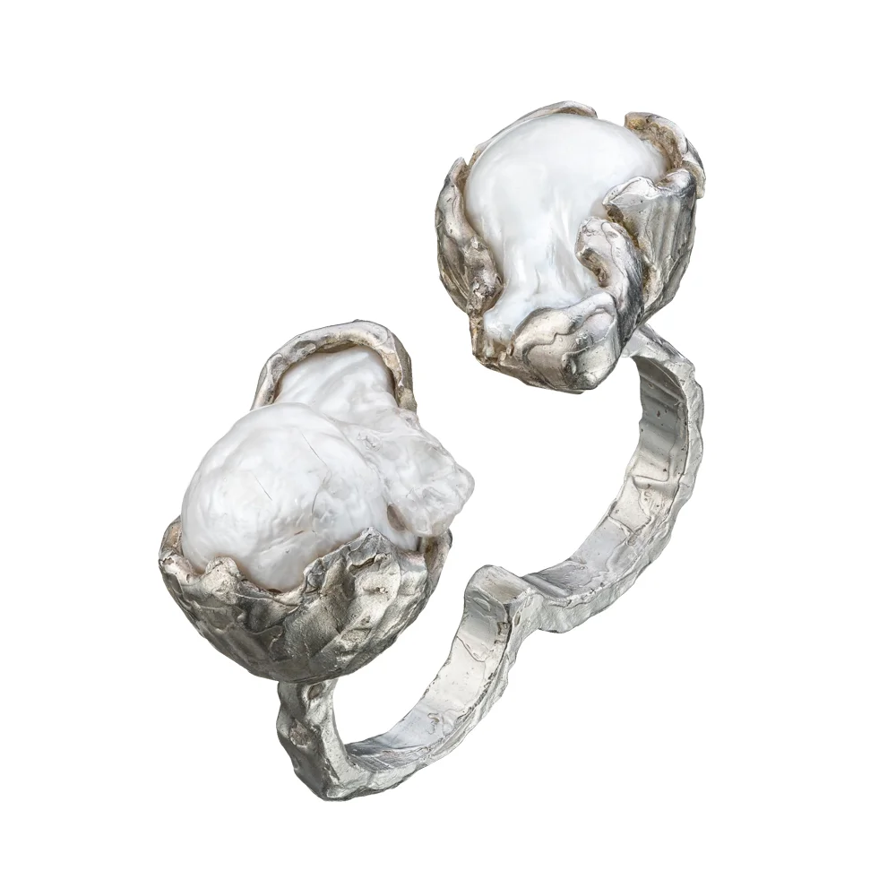 Silver Double Pearl Ring 