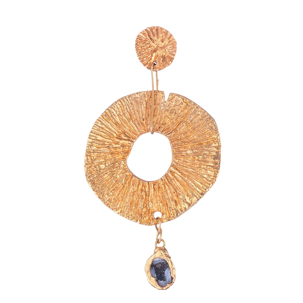 24k Gold-plated Earrings with Fossil Print and Agate