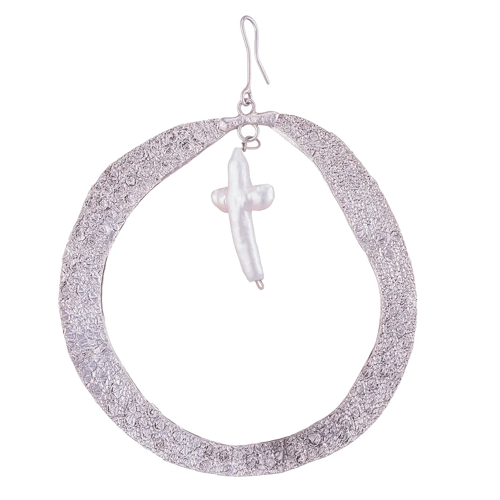 Silver-plated Hoop Earrings with Pearl Cross