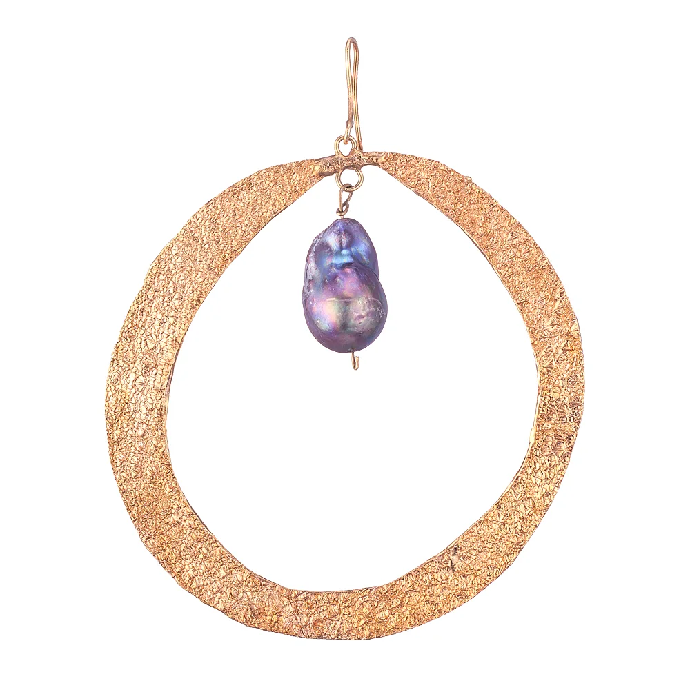 24k Gold-plated Hoop Earrings with Black Pearls