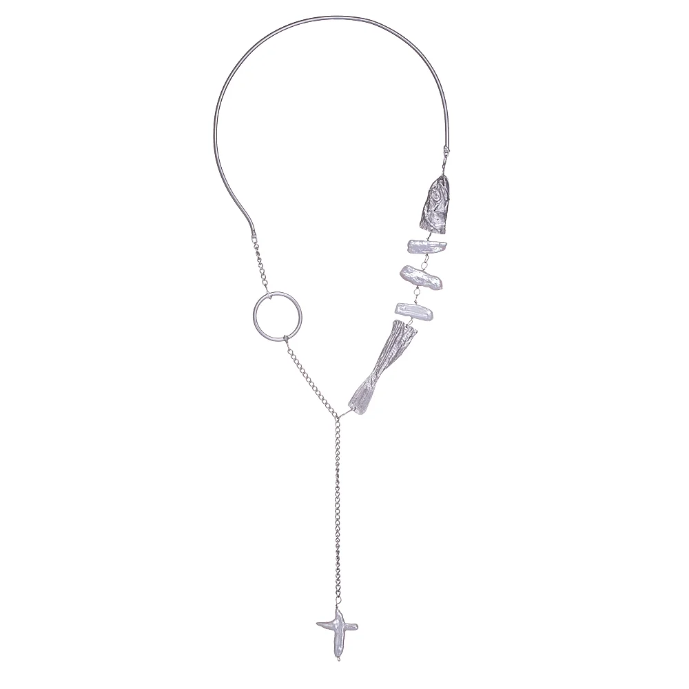 Silver-plated Neclace with Fish and Pearl Cross