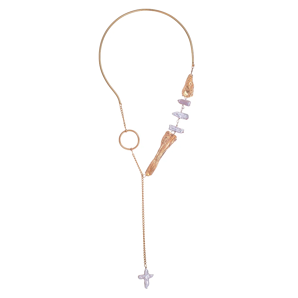 24k Gold-plated Neclace with Fish and Pearl Cross 