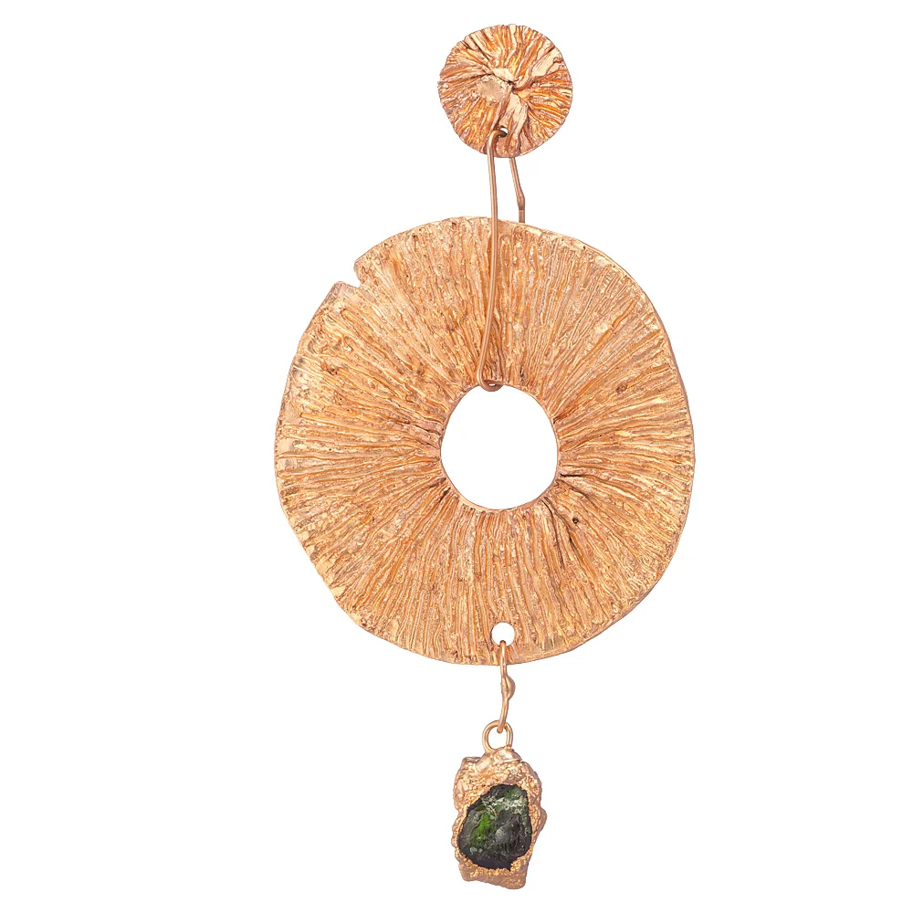 24k Gold-plated Earrings with Fossil Print and Chrome Diopside