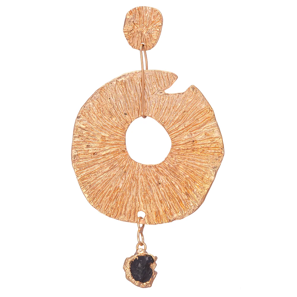 24k Gold-plated Earrings with Fossil Print and Amethyst