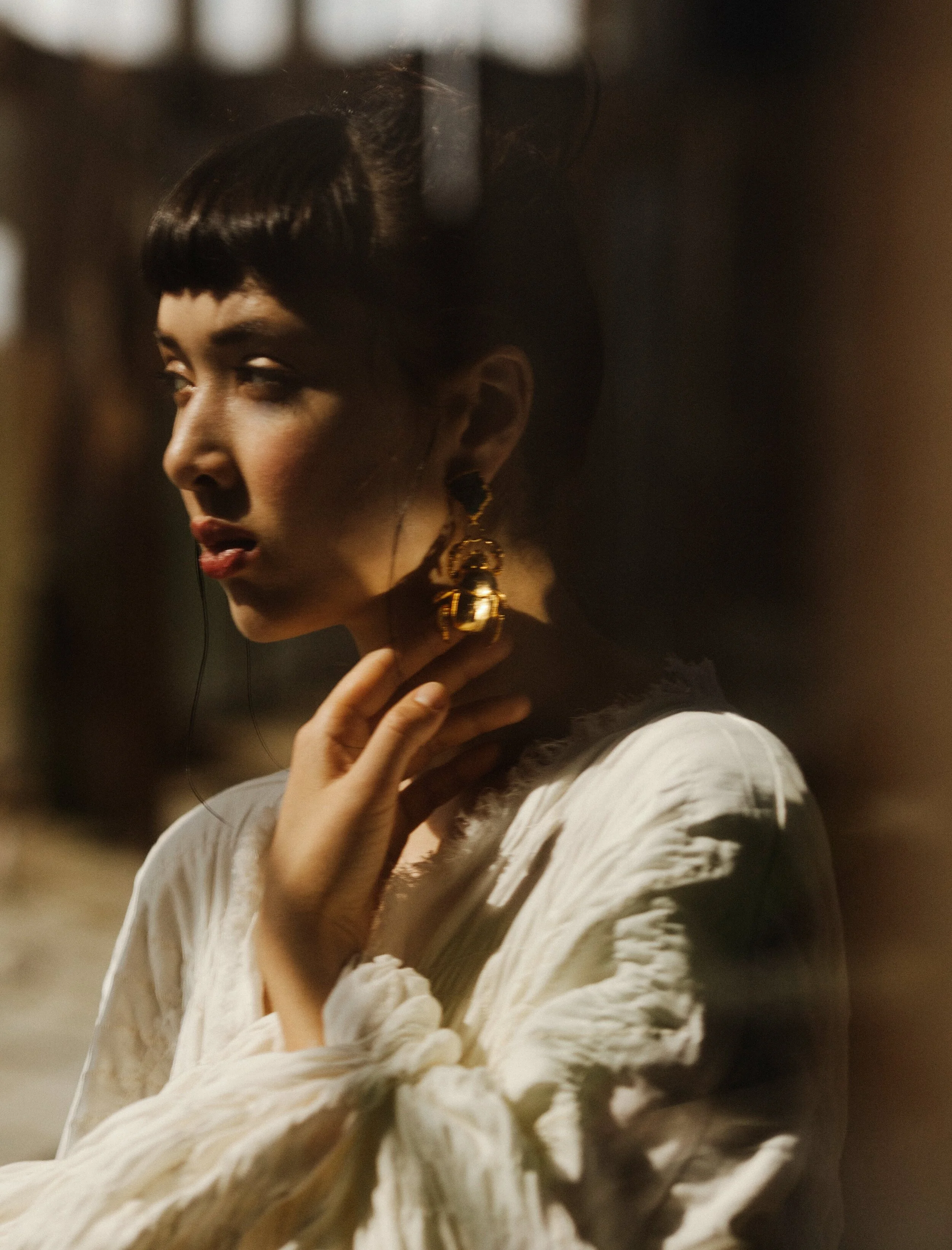 24k Gold-plated Sacral Scarab Earring with Malachite