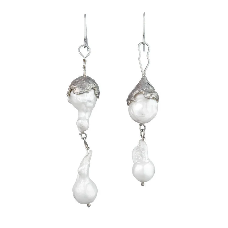 Silver Double Pearl Earrings