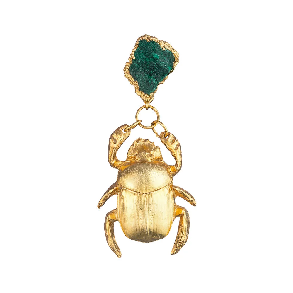 Silver-plated Sacral Scarab Earring with Pearl