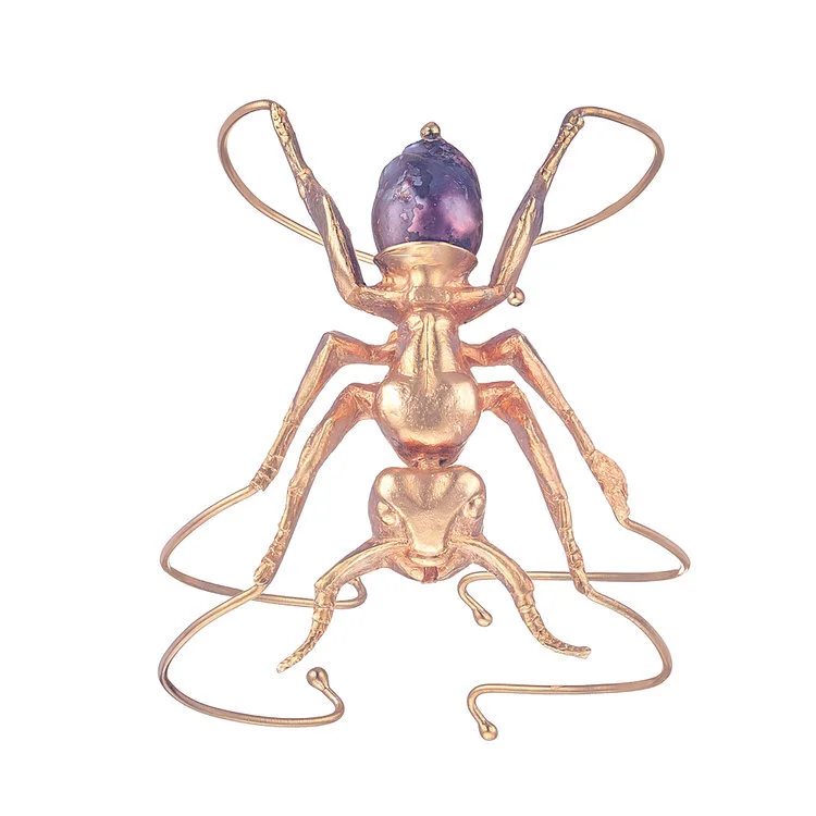 24k Gold-plated Ant Bracelet with Black Pearl